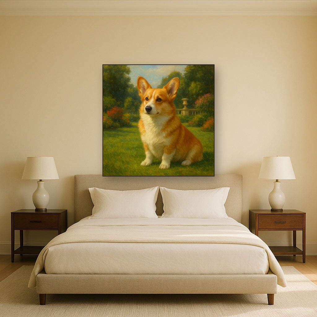 Pembroke Welsh Corgi in Royal English Garden No. 9 Fine Art Oil Painting - View 3