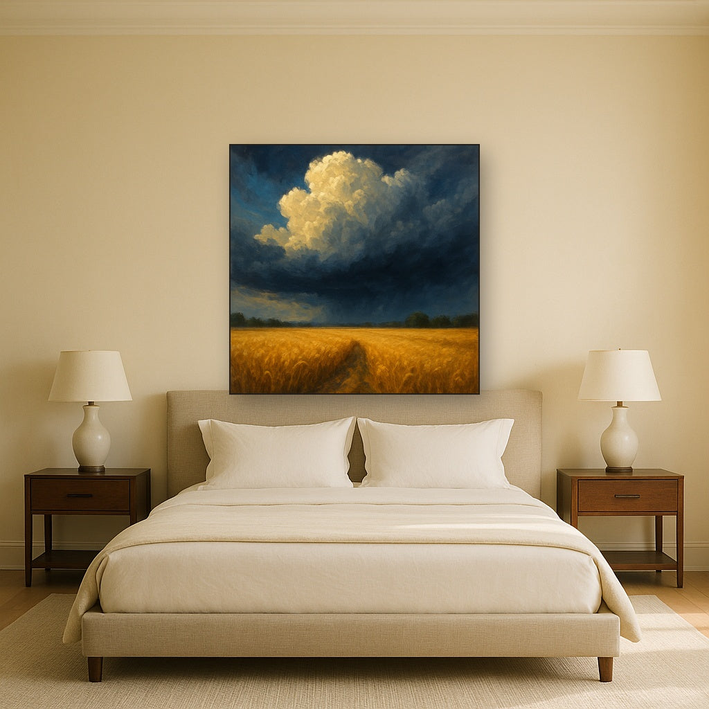 Harvest Wheatfield under Dramatic Thunderhead Sky No. 3 Fine Art Oil Painting - View 3