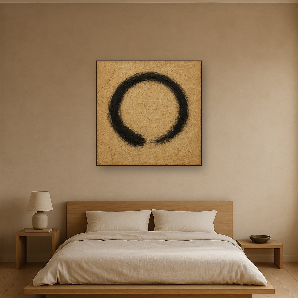 Zen Enso Circle Imperfection Oil Painting - Styled in Master Bedroom