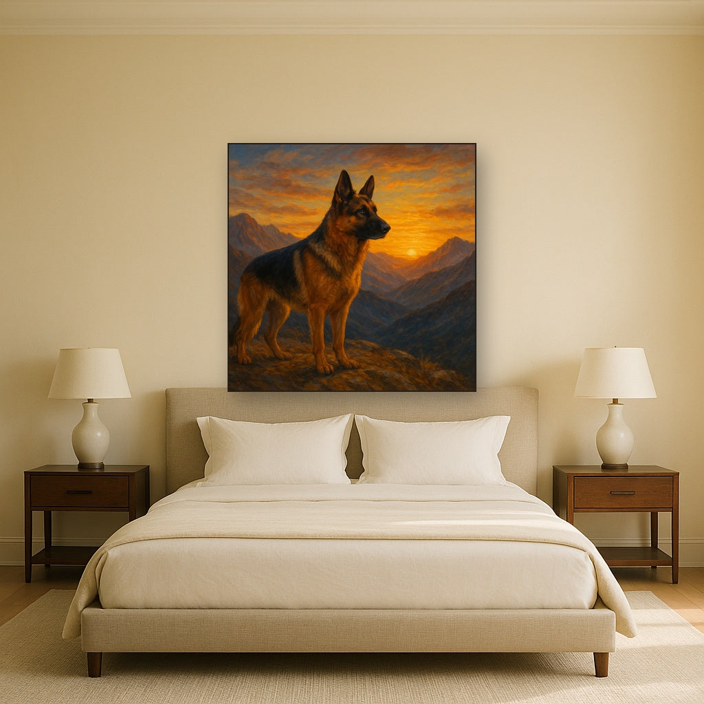 German Shepherd Standing in Alpine Sunset Fine Art Oil Painting - View 3