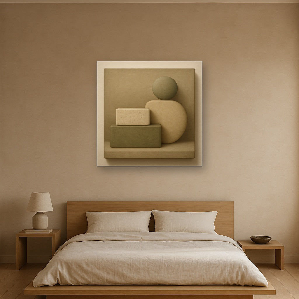 Muted Olive & Sandstone Geometric Balance No. 21 Oil Painting - View 3