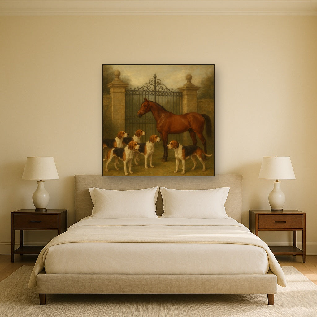 Hunting Hounds & Thoroughbred by Estate Gate No. 3 Oil Painting - View 3