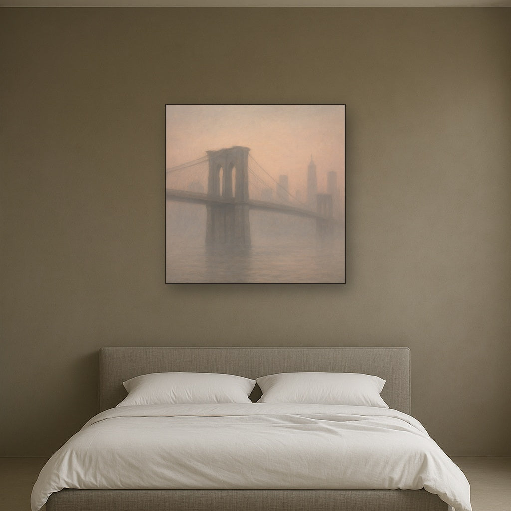 Brooklyn Bridge in Morning River Mist No. 10 Oil Painting - View 3