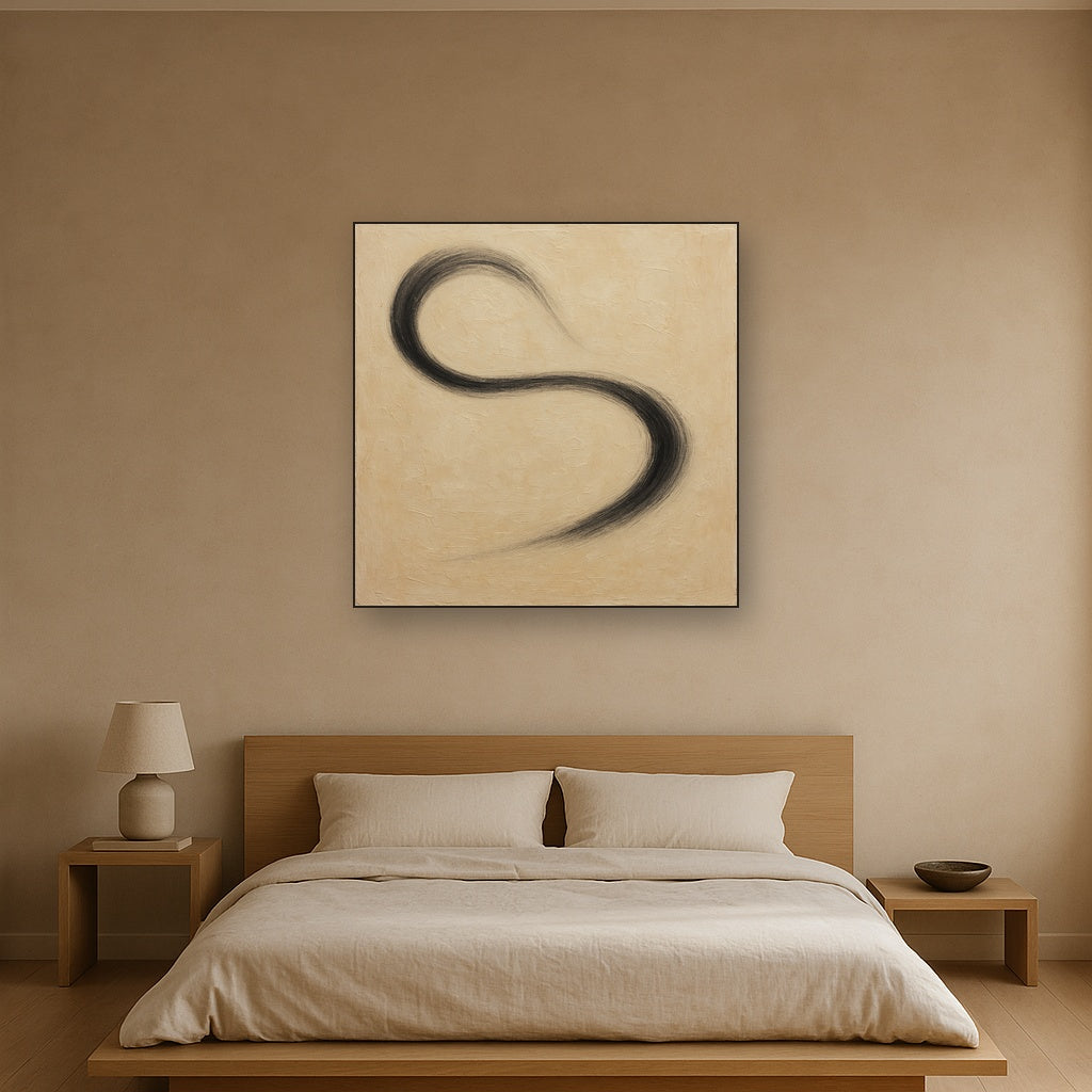 Subtle Linear Flow Minimalist Oil Painting - Styled in Master Bedroom