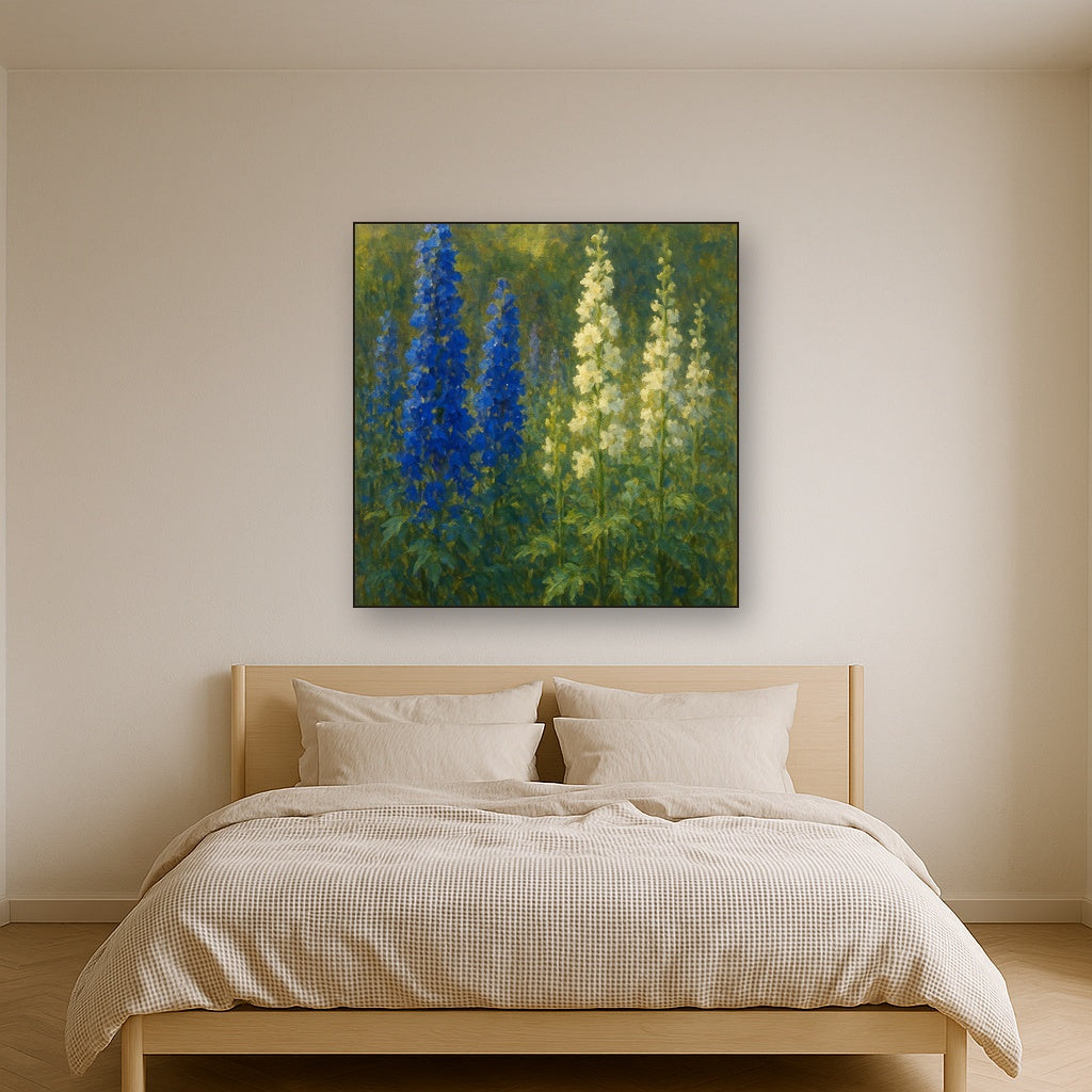 Wild Blue Delphiniums & White Larkspur Garden No. 12 Fine Art Oil Painting - View 3