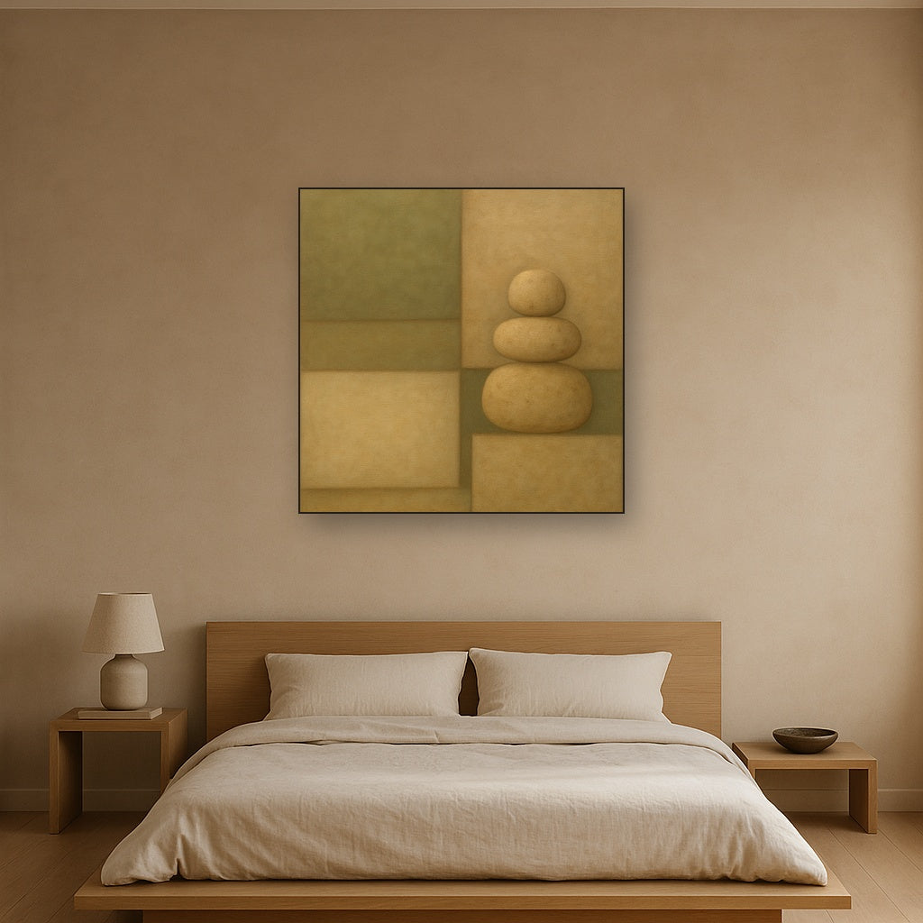 Muted Olive & Sandstone Geometric Balance No. 27 Oil Painting - View 3