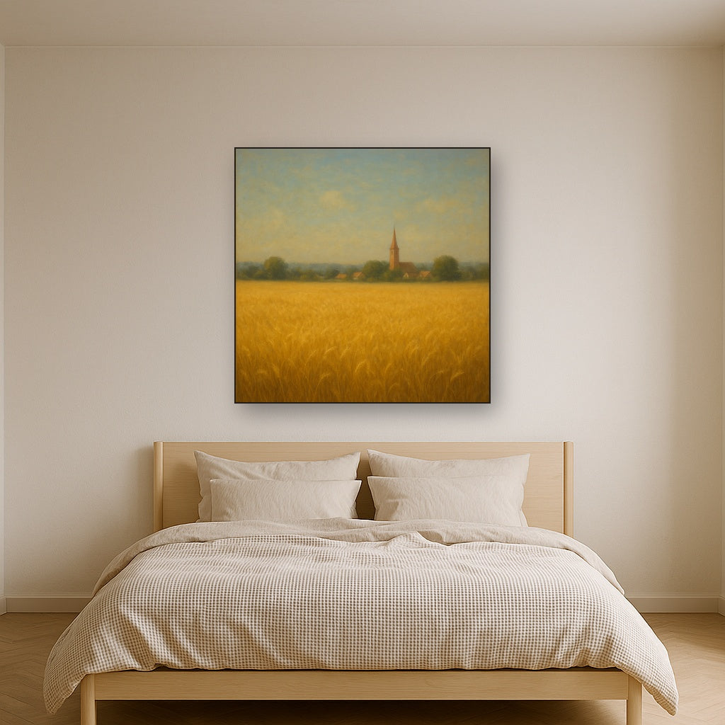 Sun-Drenched Wheatfield & Distant Village No. 4 Oil Painting - View 3