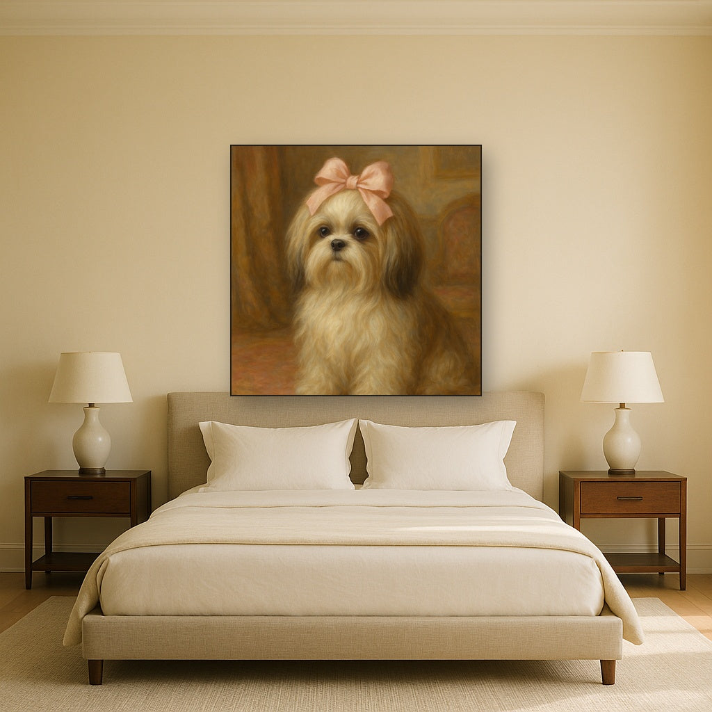 Sweet Shih Tzu with Silk Bow in Parlor No. 6 Fine Art Oil Painting - View 3
