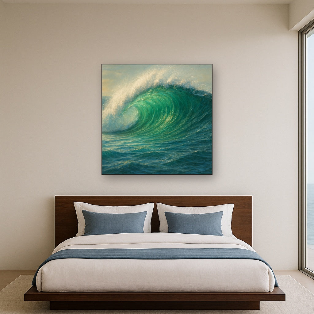 Emerald Breaker Wave in Crystalline Light No. 7 Fine Art Oil Painting - View 3