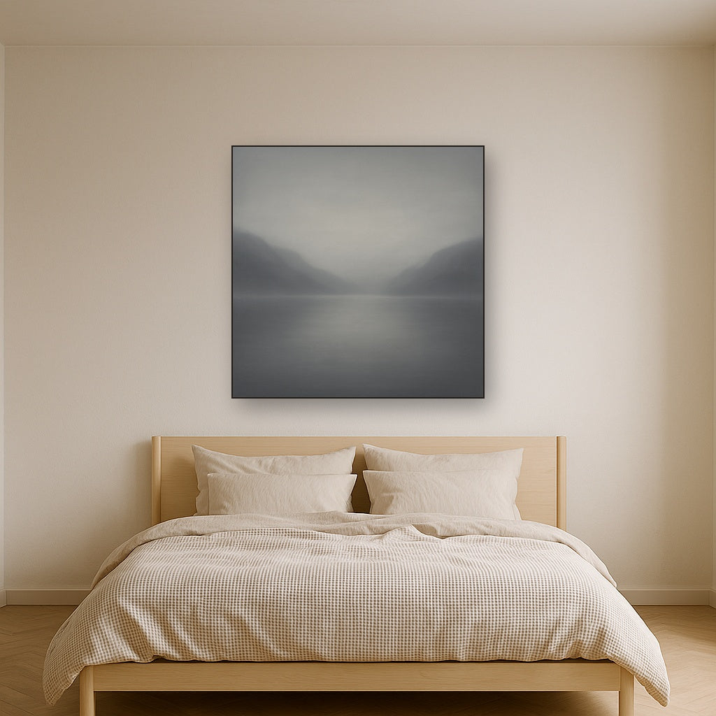 Misty Fjord Horizon in Monochromatic Slate No. 9 Oil Painting - View 3