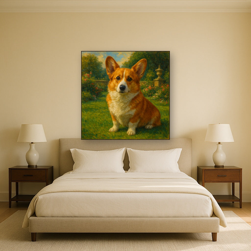 Pembroke Welsh Corgi in Royal English Garden No. 17 Fine Art Oil Painting - View 3