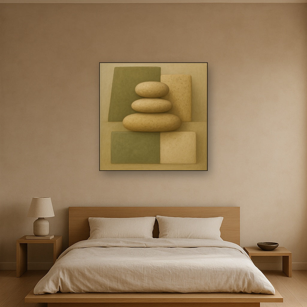 Muted Olive & Sandstone Geometric Balance Oil Painting - View 3