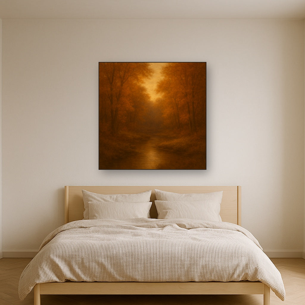 Secluded Woodland Brook in Autumn Glow No. 3 Oil Painting - View 3