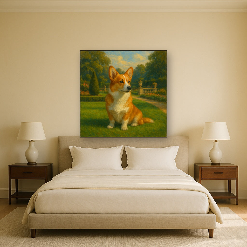 Pembroke Welsh Corgi in Royal English Garden No. 5 Fine Art Oil Painting - View 3