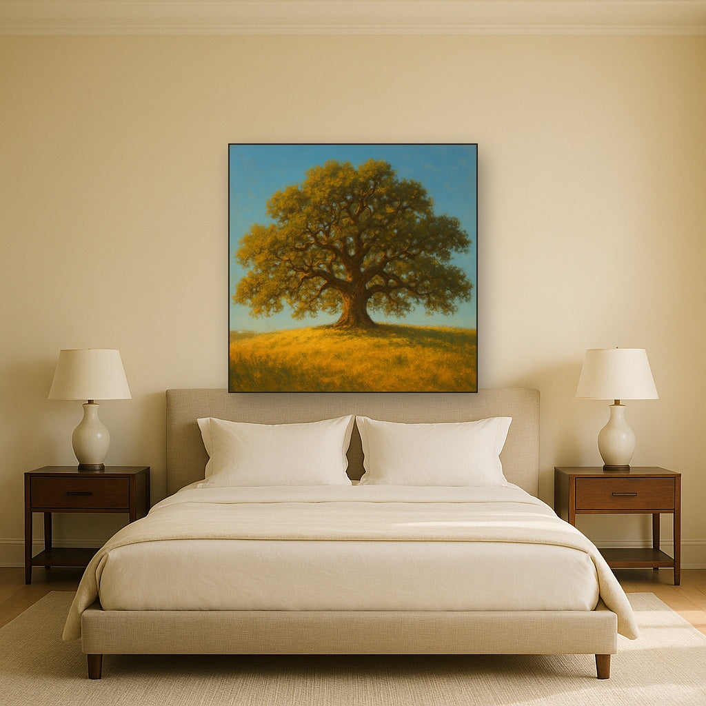 Old Oak Tree on Sunlit Meadow Ridge No. 9 Fine Art Oil Painting - View 3