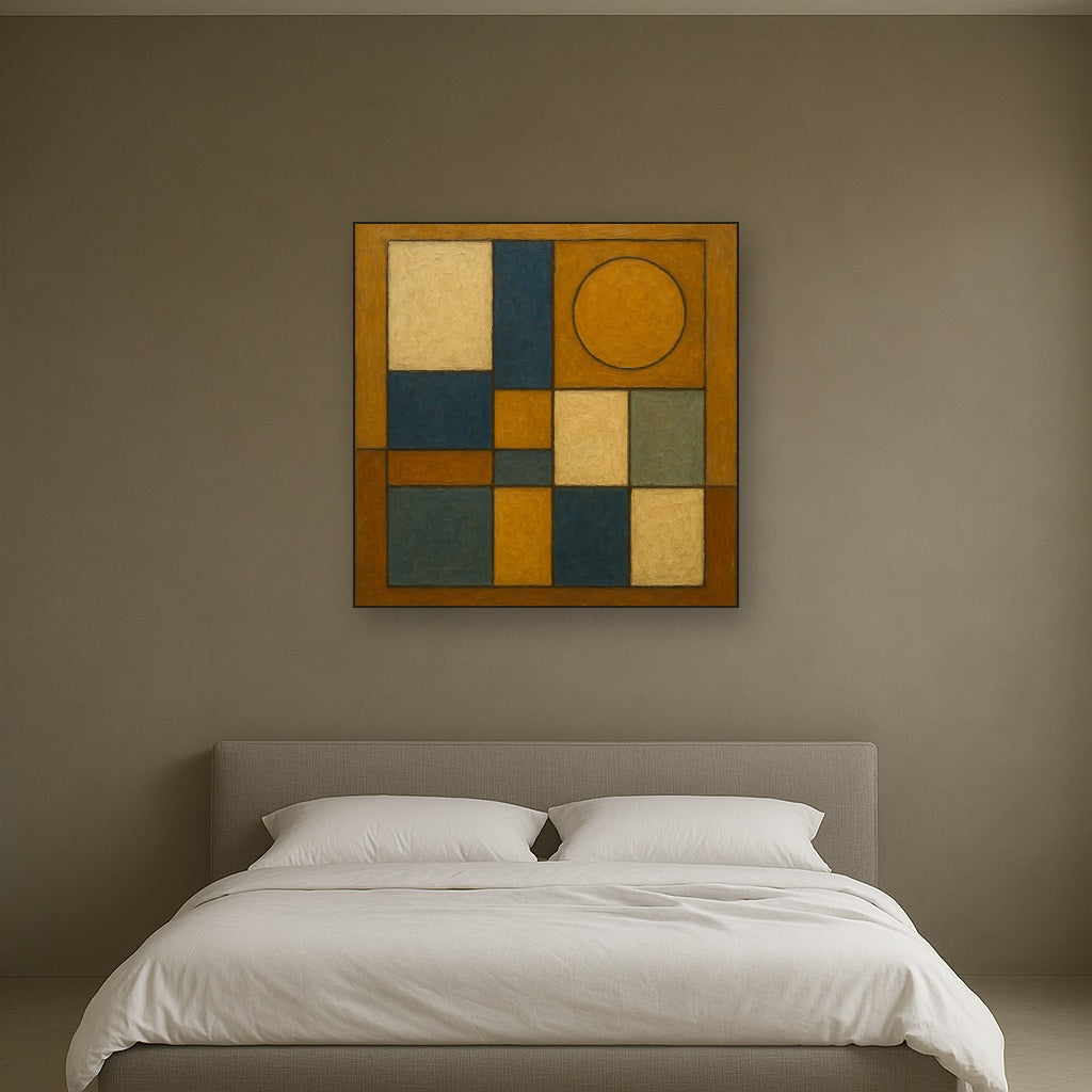 Bauhaus Geometric Balance No. 1 No. 2 Oil Painting - Styled in Master Bedroom