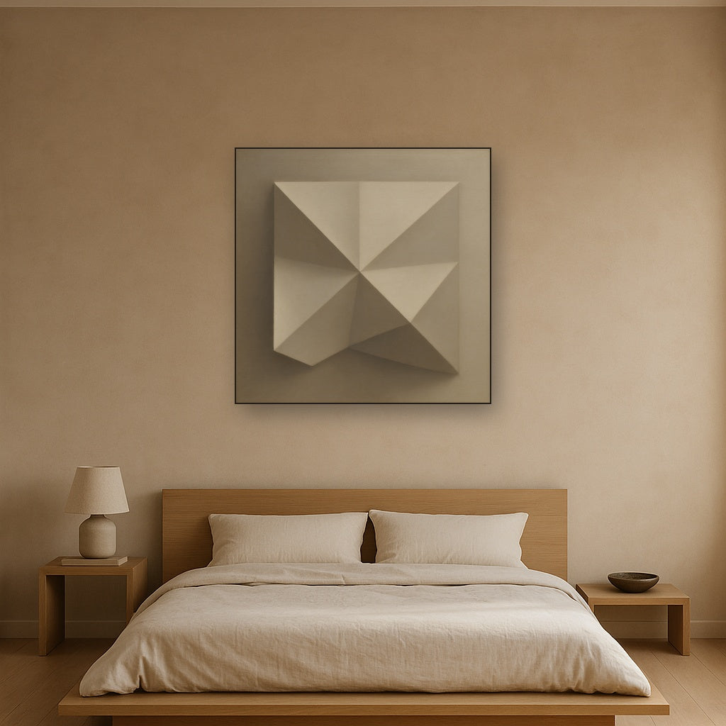 Folded Paper Geometry in Neutral Gradient Shadows No. 3 Oil Painting - View 3