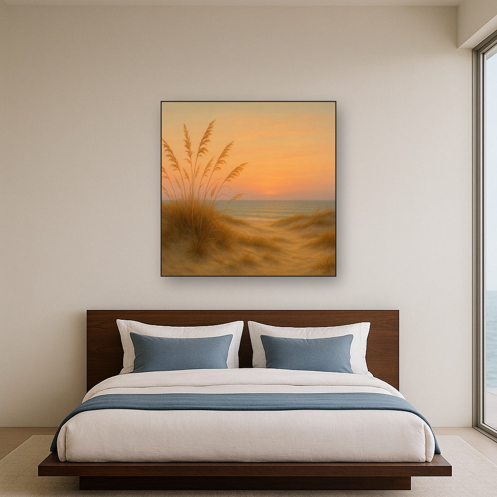 Sea Oats on Rolling Coastal Dunes at Sunset No. 18 Oil Painting - View 3