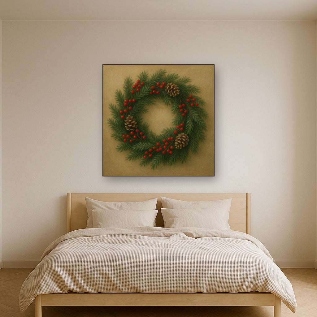 Vintage Holiday Botanical Wreath & Berries No. 7 Oil Painting - View 3