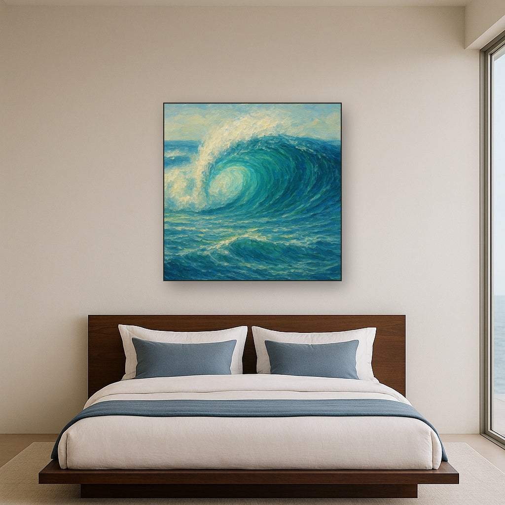 Surging Barrel Wave Coastal Oil Painting - View 3