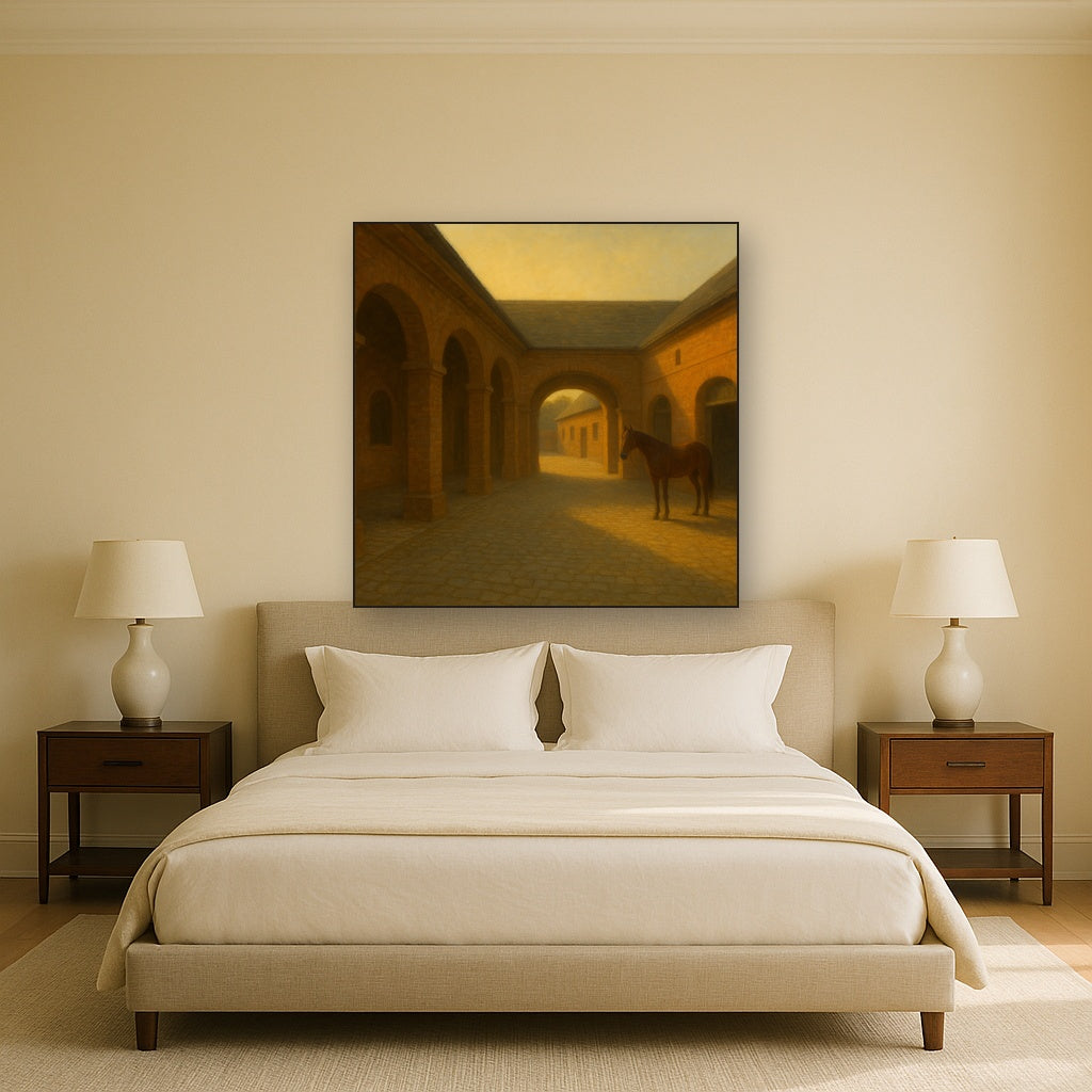 Equestrian Stable Courtyard in Late Afternoon No. 8 Oil Painting - View 3