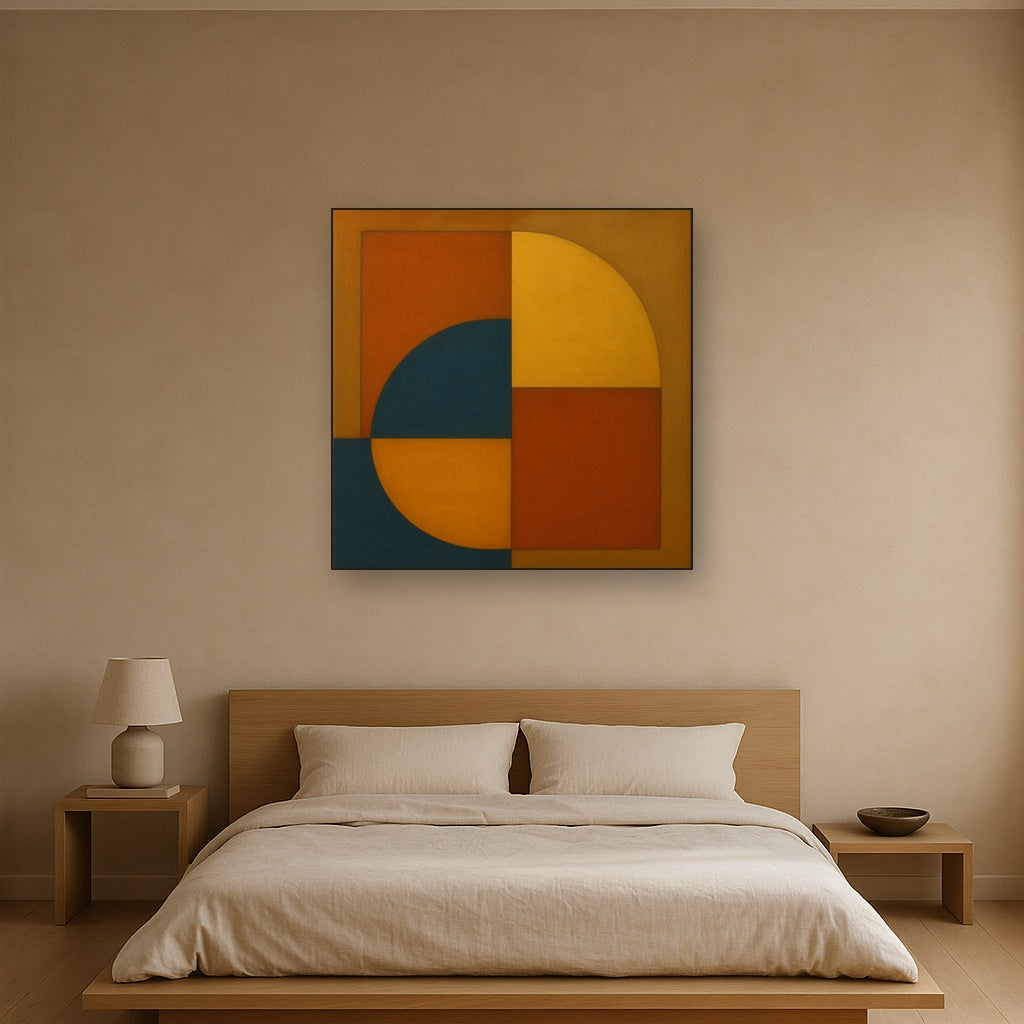 Bauhaus Quadrant Harmony in Primary Earth Tones No. 12 Oil Painting - View 3