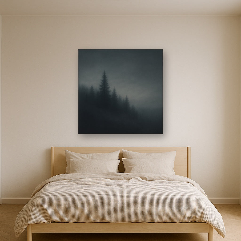 Dusk over Silent Pine Ridgeline in Charcoal Fog No. 10 Oil Painting - View 3