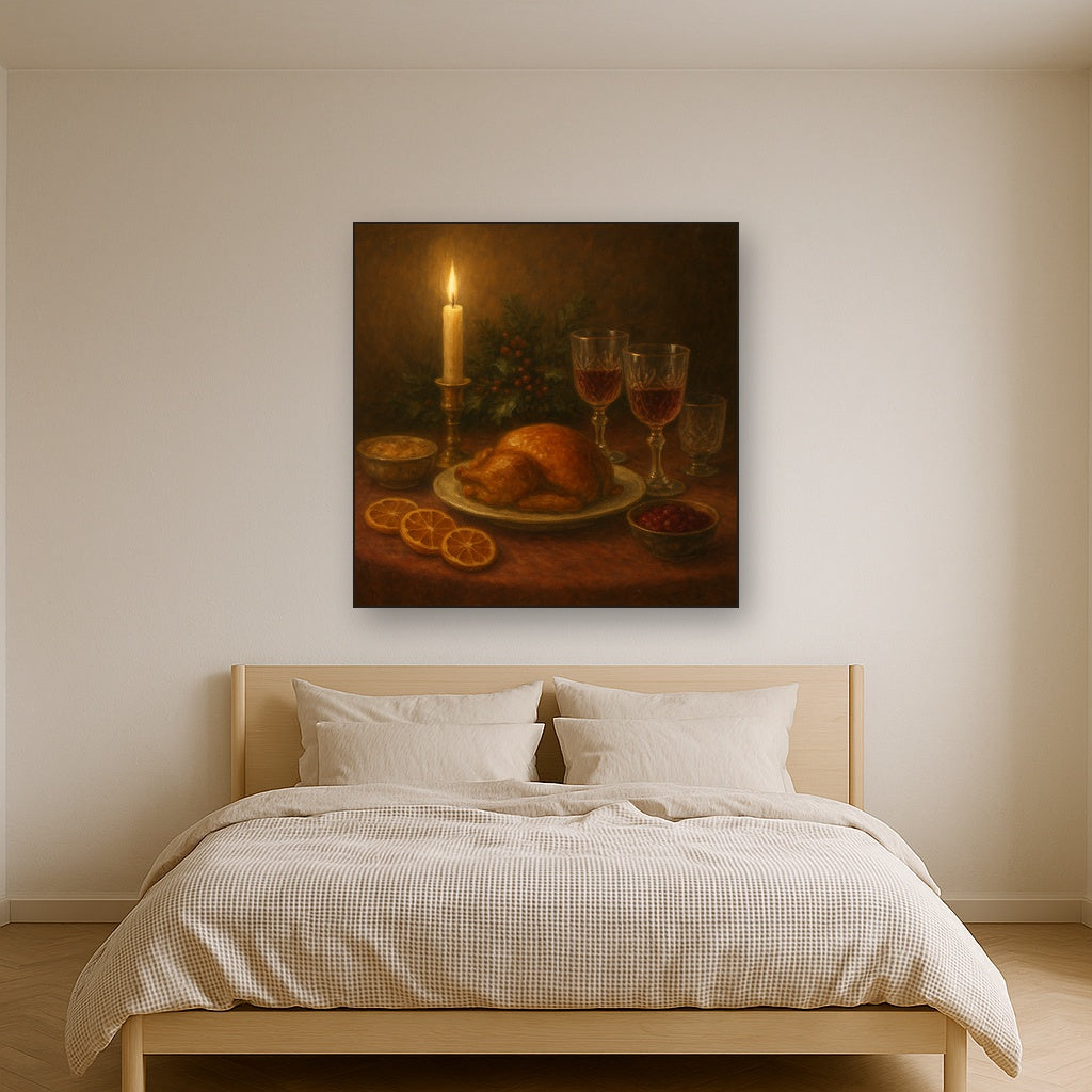Candlelit Holiday Table & Vintage Glassware No. 5 Oil Painting - View 3