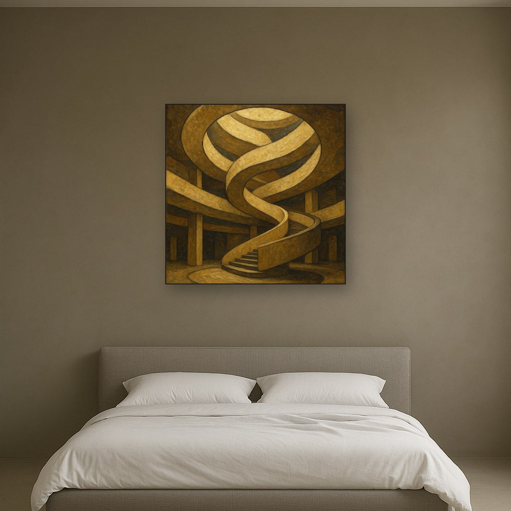 Travertine Spiral Atrium Perspective No. 4 Oil Painting - Styled in Master Bedroom