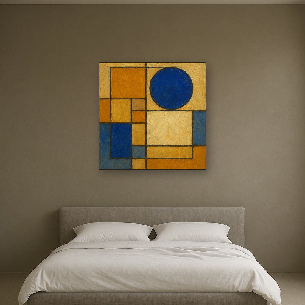 Bauhaus Geometric Balance No. 1 Oil Painting - Styled in Master Bedroom