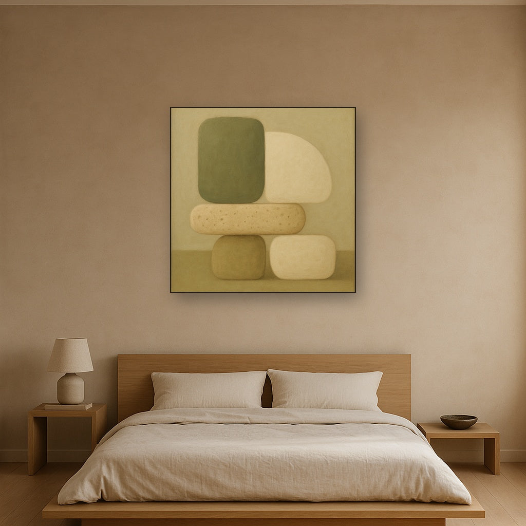 Muted Olive & Sandstone Geometric Balance No. 16 Oil Painting - View 3