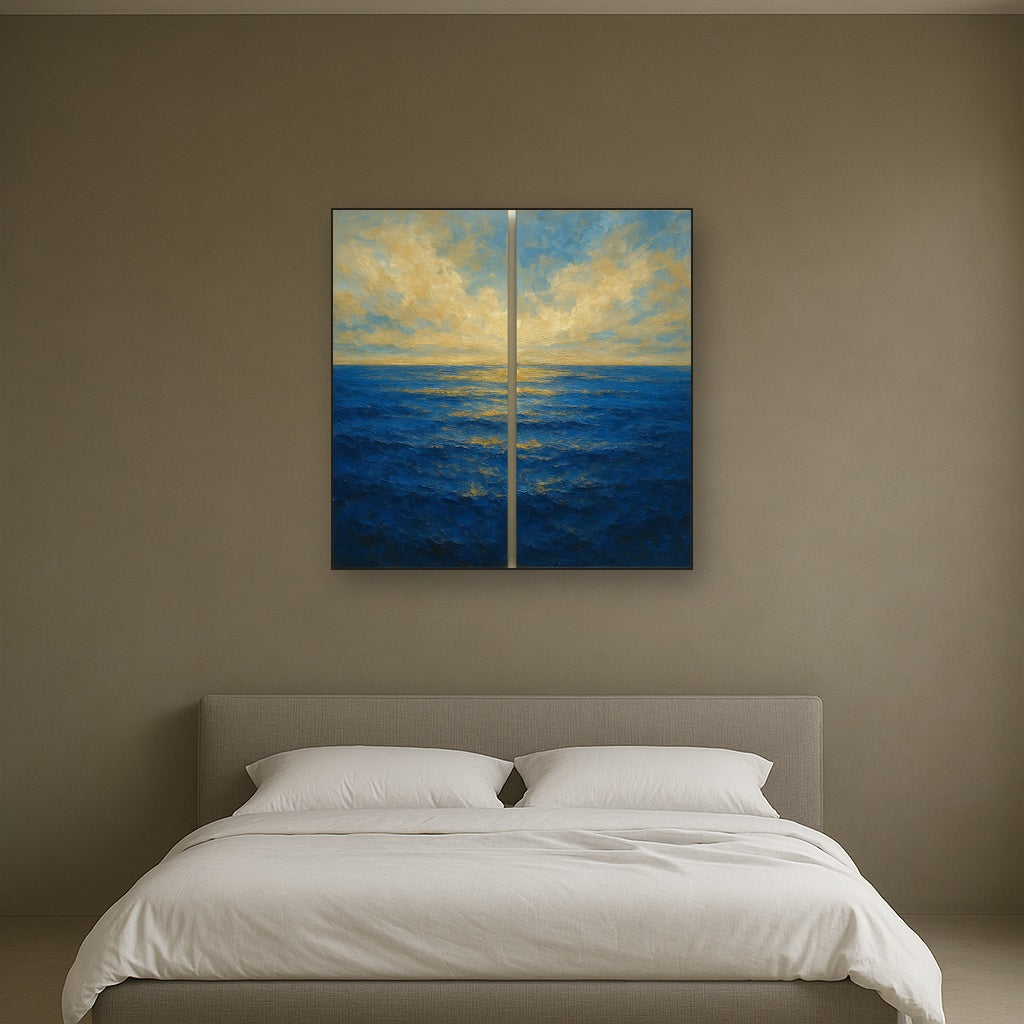 Elysian Horizon Diptych Pairing Oil Painting - Styled in Master Bedroom