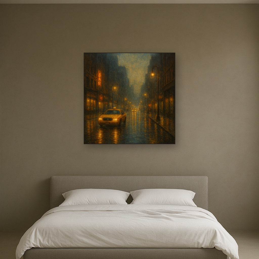 Rain-Drenched Manhattan Avenue Lights No. 17 Oil Painting - View 3