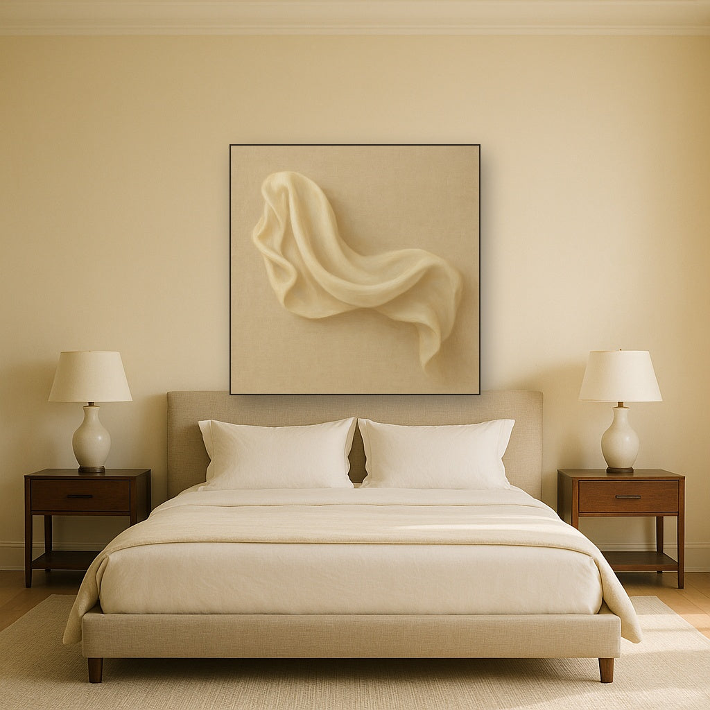 Alabaster Linen Texture Fold No. 4 - Modern Fine Art Oil Painting - View 3