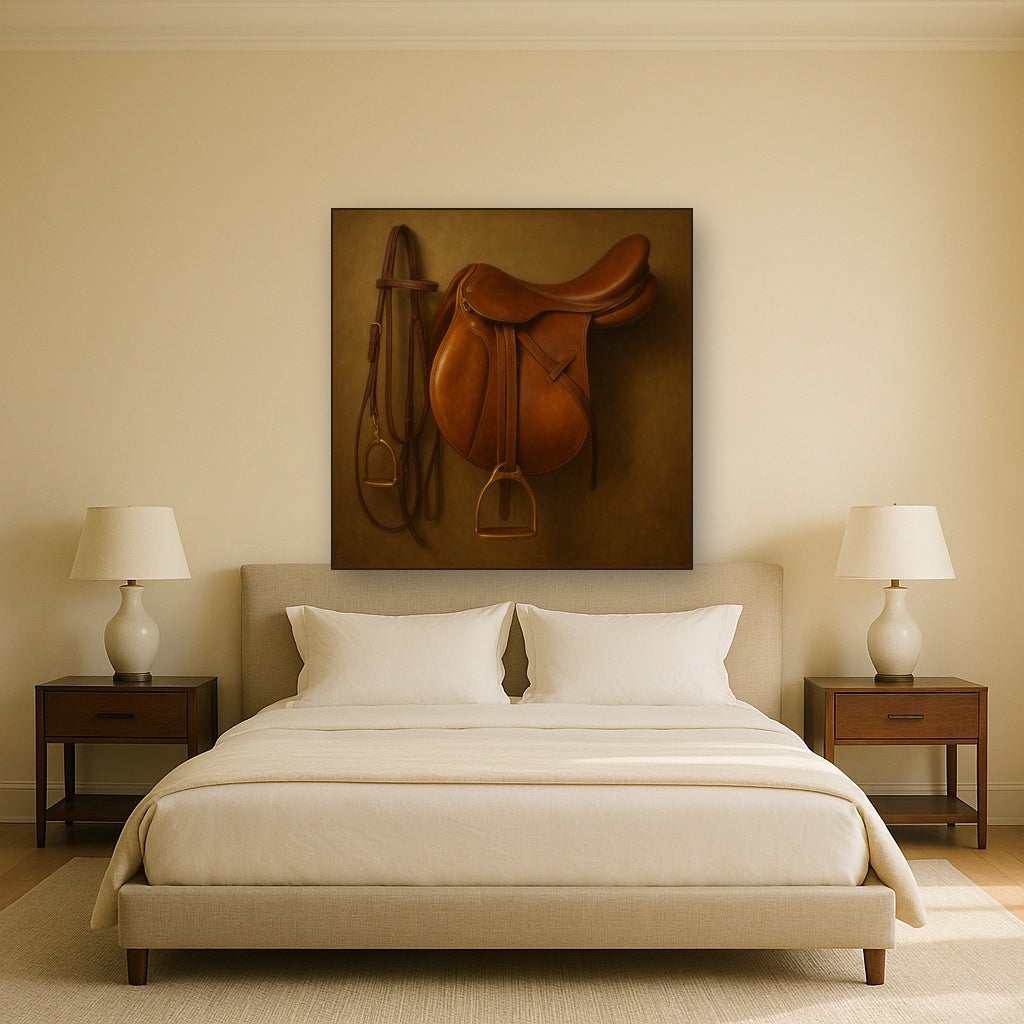 Vintage Bridle & Polished Leather Saddle No. 17 Oil Painting - View 3