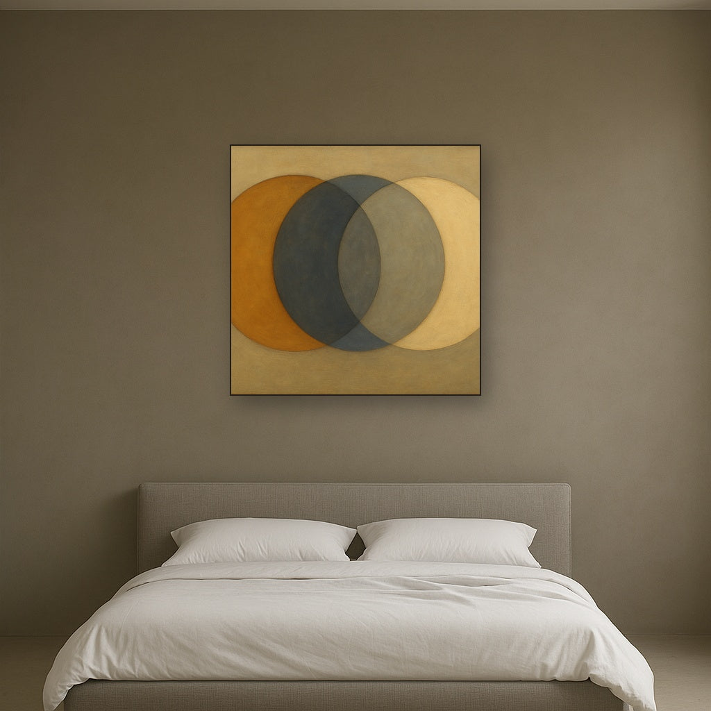 Intersecting Discs in Burnished Ochre & Slate No. 14 Fine Art Oil Painting - View 3