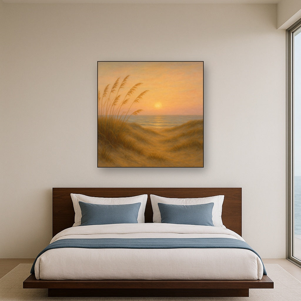 Sea Oats on Rolling Coastal Dunes at Sunset No. 7 Oil Painting - View 3