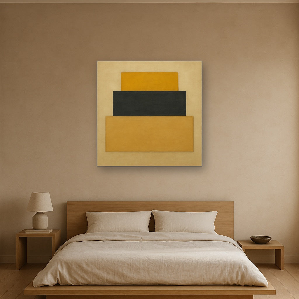 Stacked Horizon Blocks in Mustard & Charcoal No. 18 Oil Painting - View 3