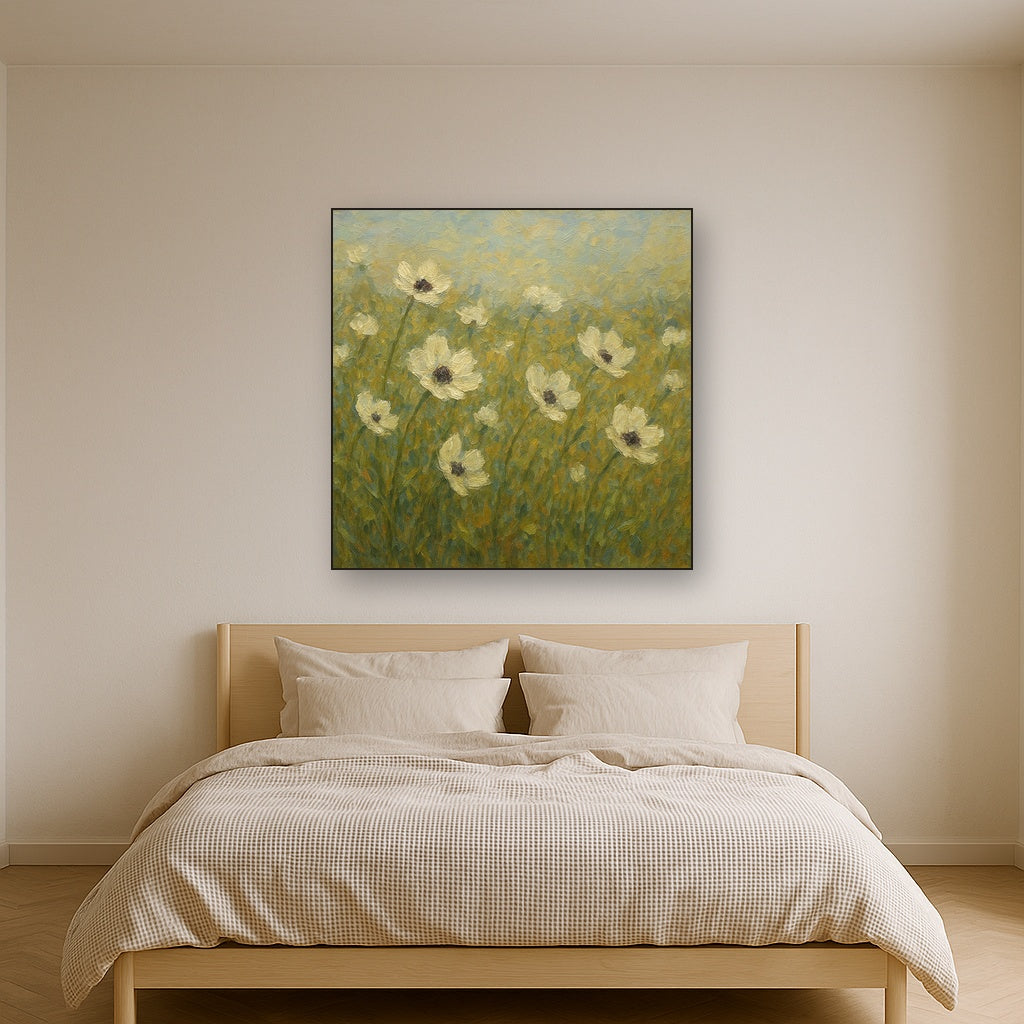Wild Anemone Meadow Botanical Oil Painting - Styled in Master Bedroom