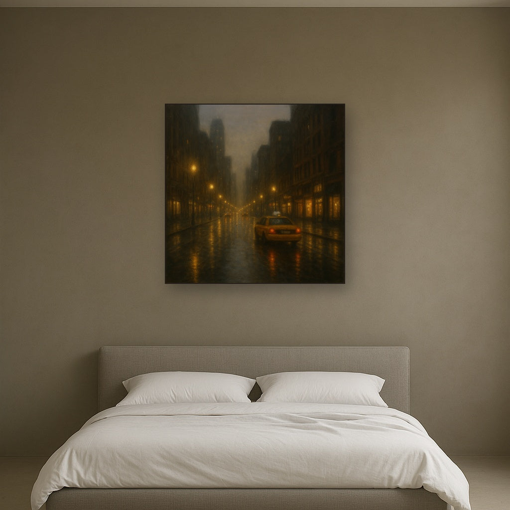 Rain-Drenched Manhattan Avenue Lights No. 30 Oil Painting - View 3