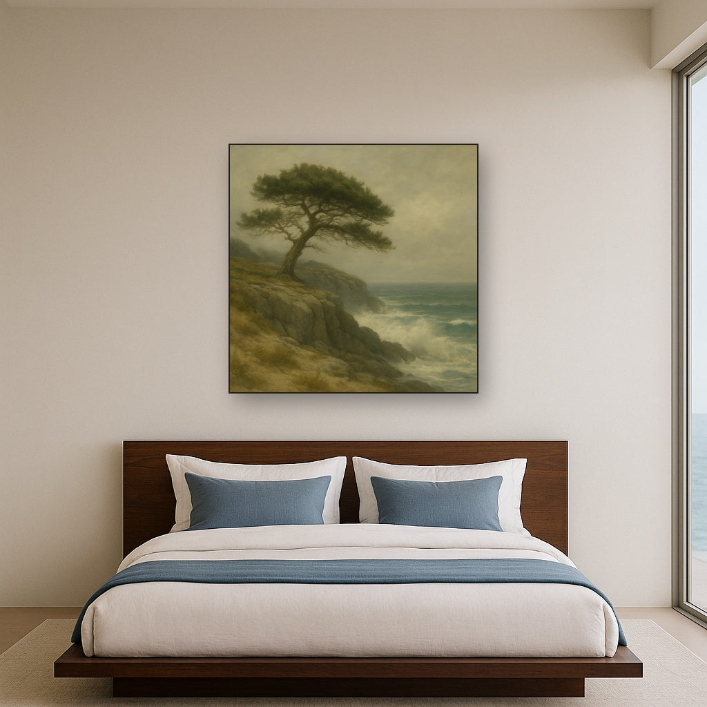Wild Coastal Pine on Stormy Granite Cliff No. 20 Oil Painting - View 3