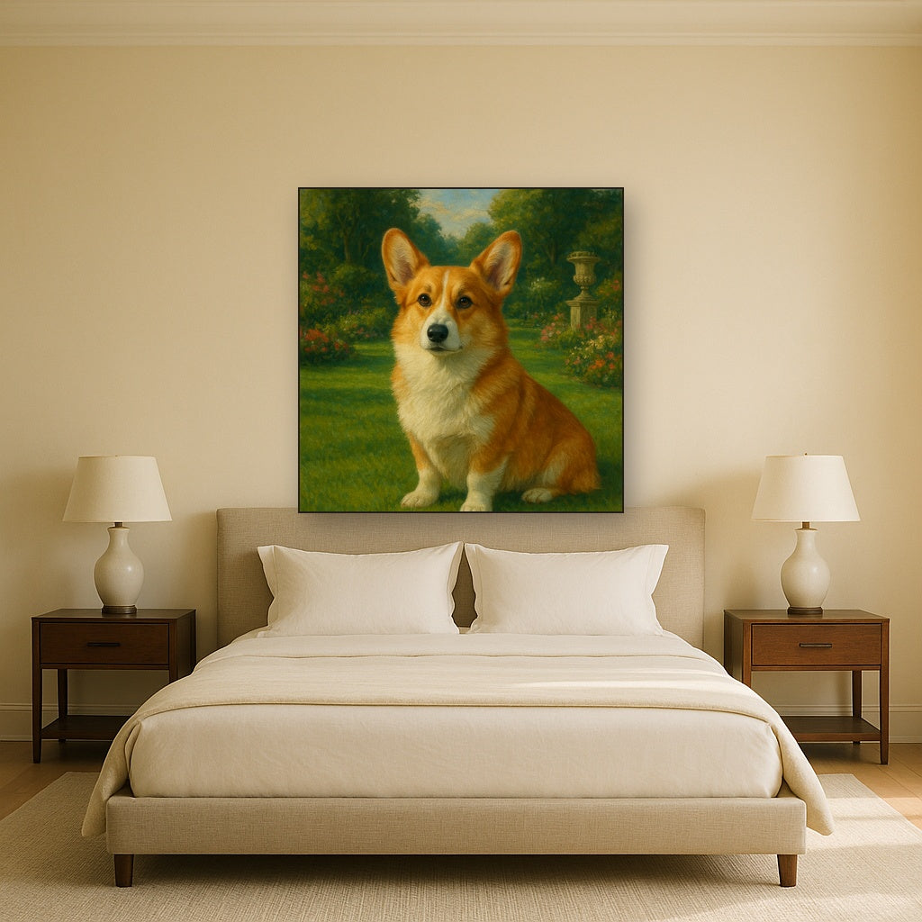 Pembroke Welsh Corgi in Royal English Garden No. 16 Fine Art Oil Painting - View 3