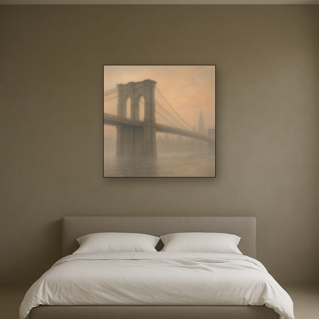Brooklyn Bridge in Morning River Mist No. 8 Oil Painting - View 3