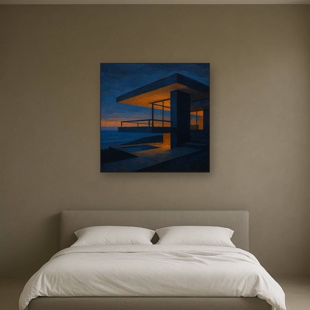Cantilever Terrace at Twilight Geometric Oil Painting - View 3