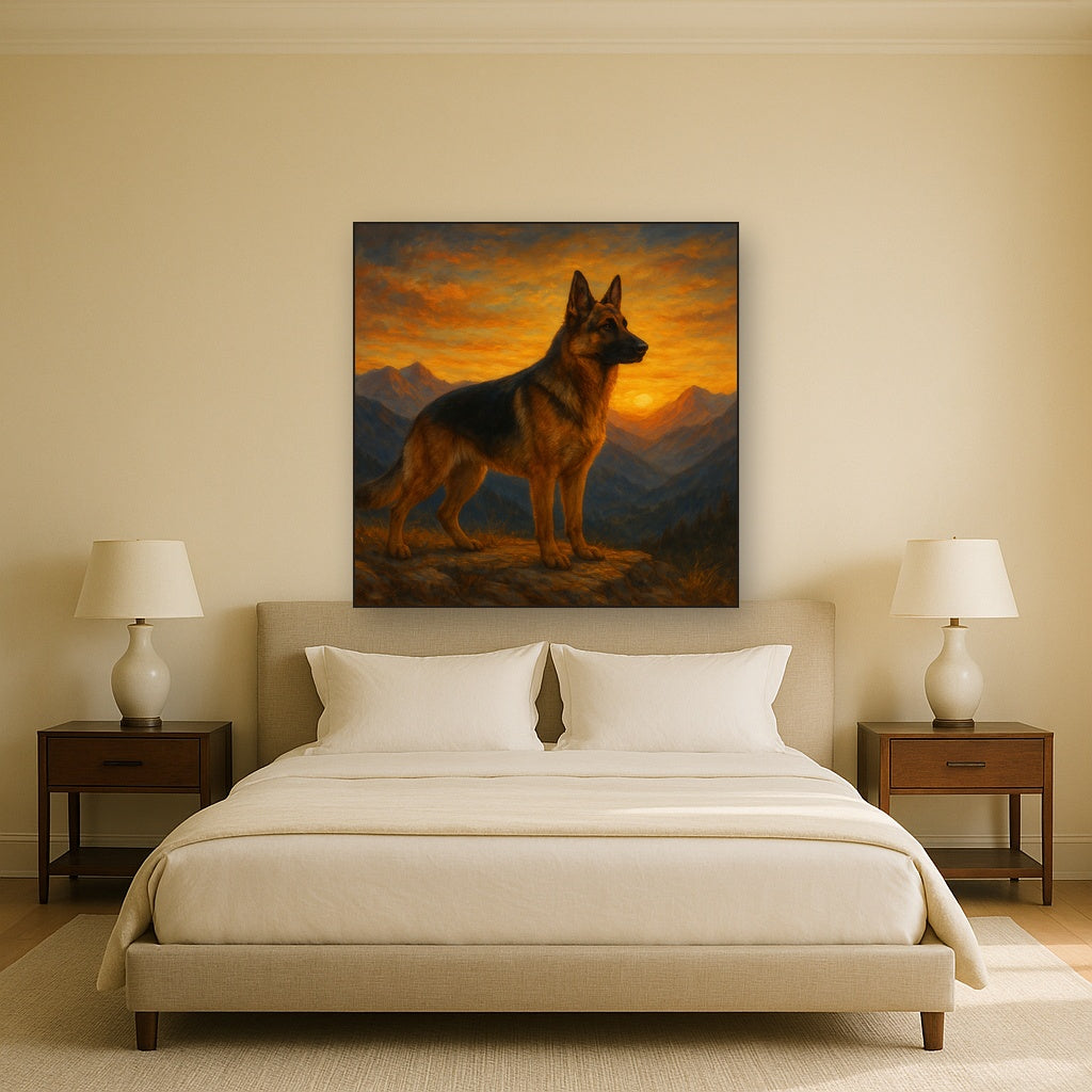 German Shepherd Standing in Alpine Sunset No. 6 Fine Art Oil Painting - View 3