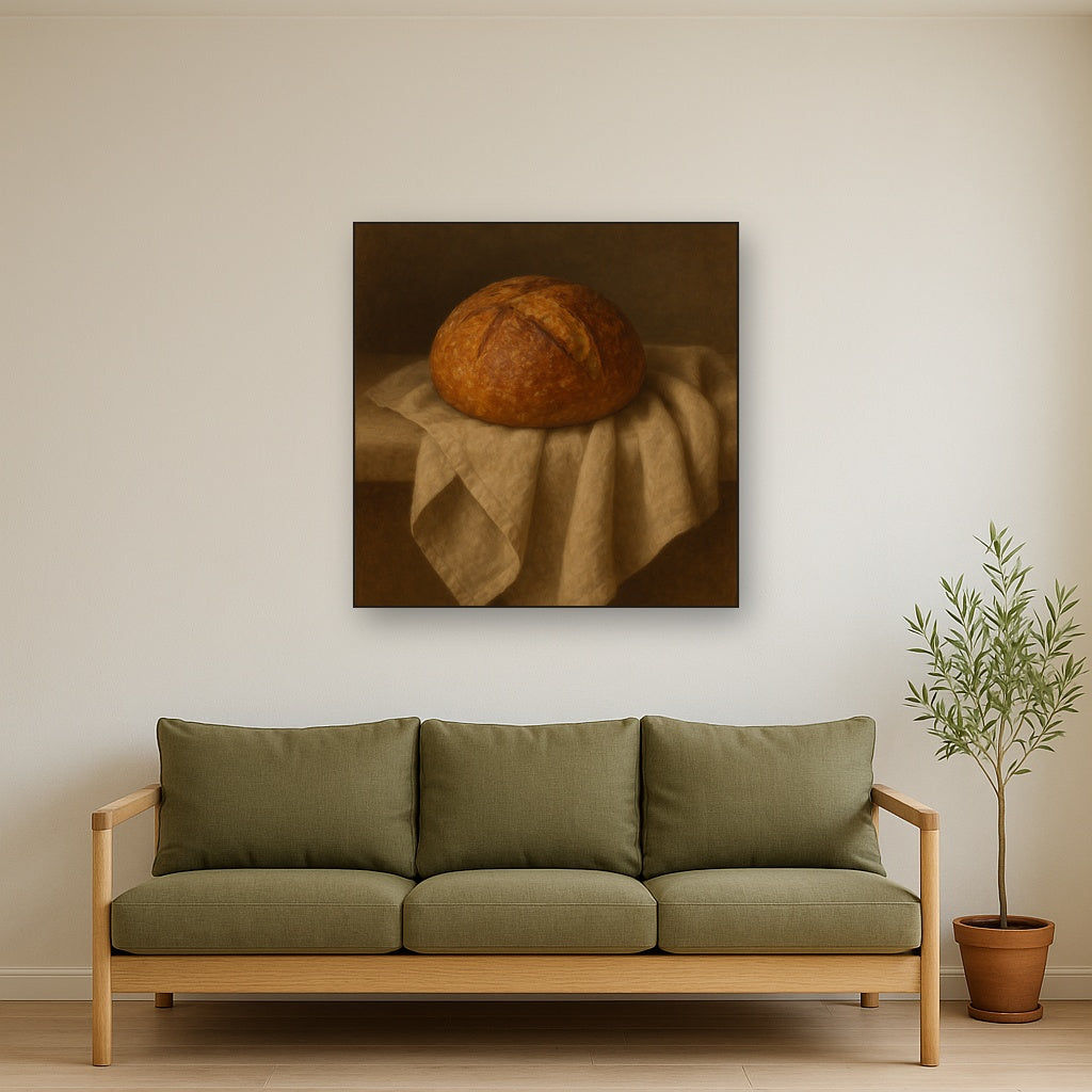 Artisan Sourdough Boule & Linen Drapery No. 7 Oil Painting - View 3