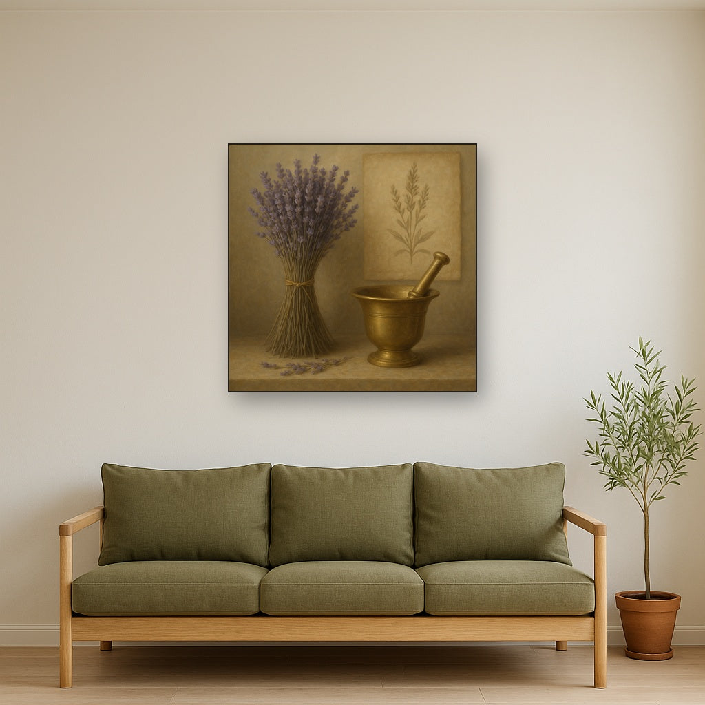 Lavender Herbarium & Mortar Study No. 5 Oil Painting - View 3
