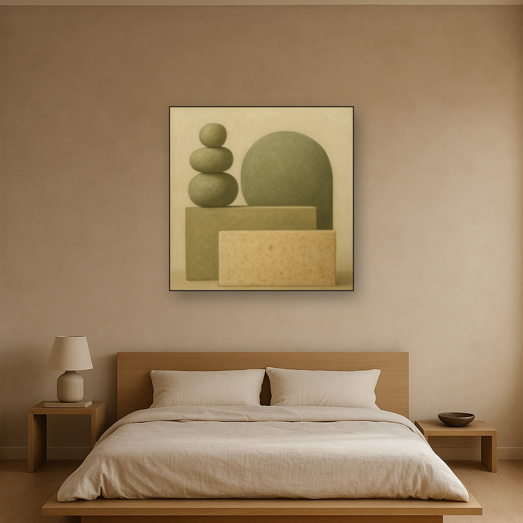 Muted Olive & Sandstone Geometric Balance No. 12 Oil Painting - View 3
