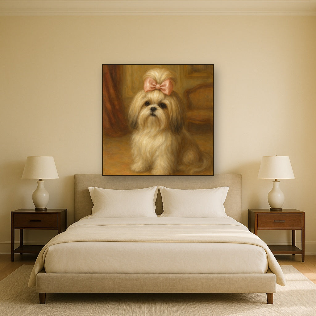 Sweet Shih Tzu with Silk Bow in Parlor No. 2 Fine Art Oil Painting - View 3