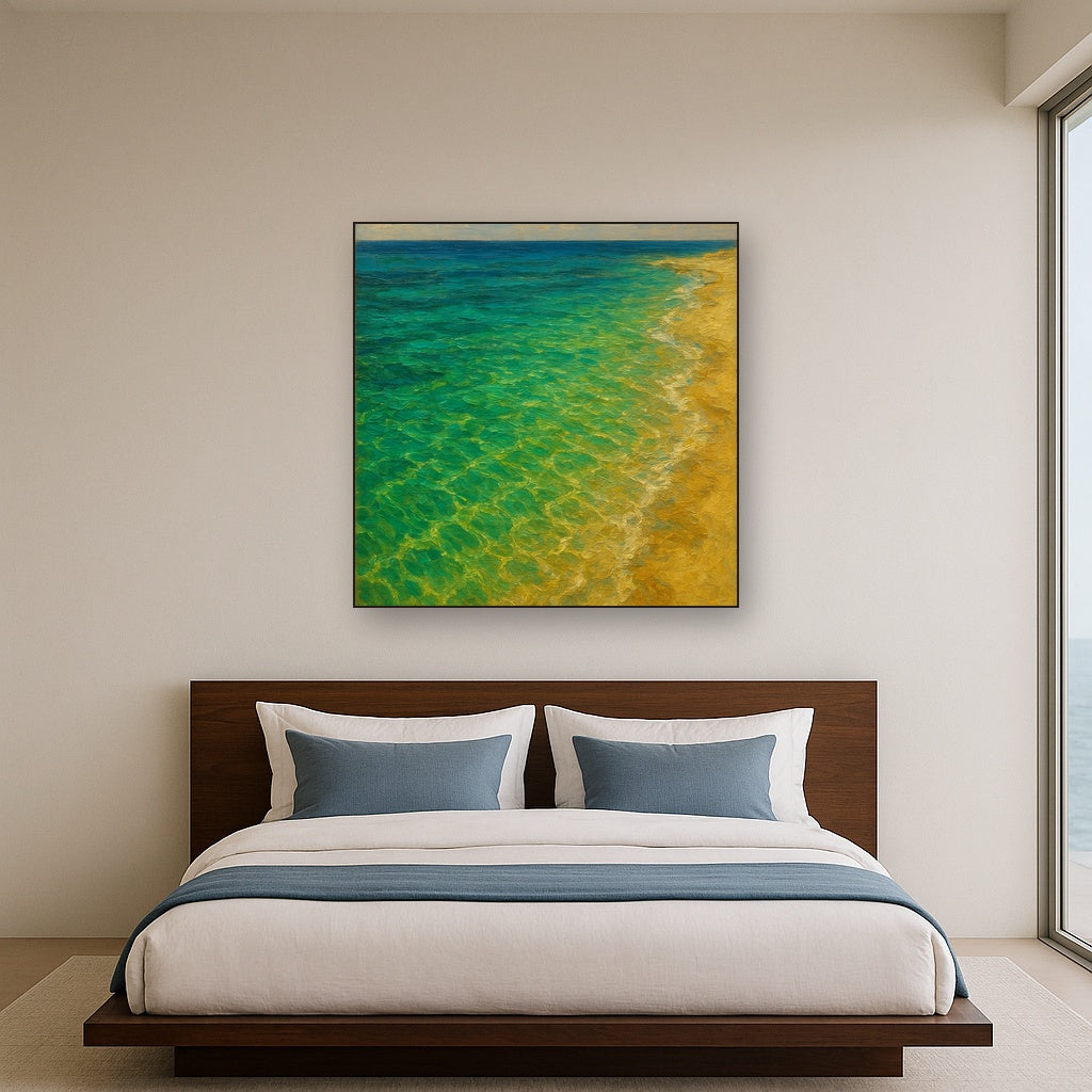 Sunlit Emerald Shallows Coastal Oil Painting - View 3